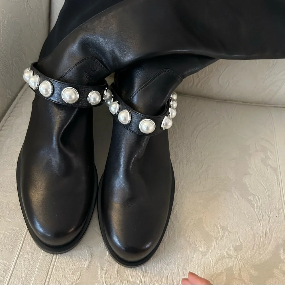 Stuart Weitzman Portia  Over the knee boots with pearl embellished size 8